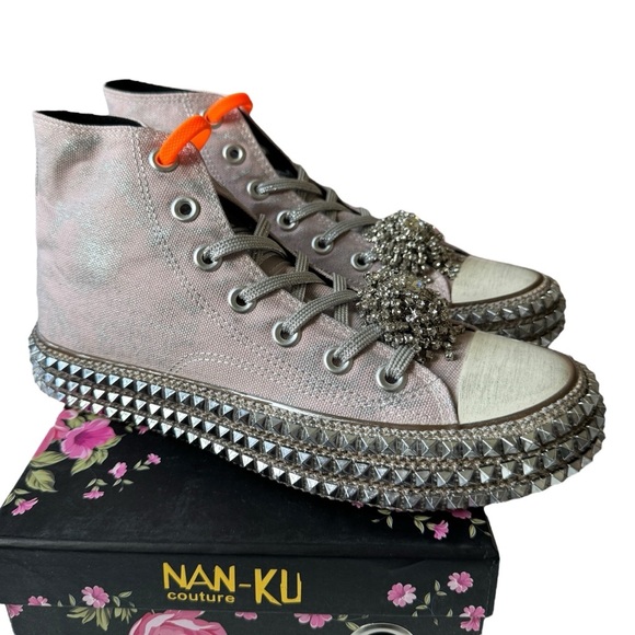 NIB Free People x Nan-ku Cruise Studded Hi Top Sneakers, Mellow Mauve, Size 37/7 - Picture 3 of 10